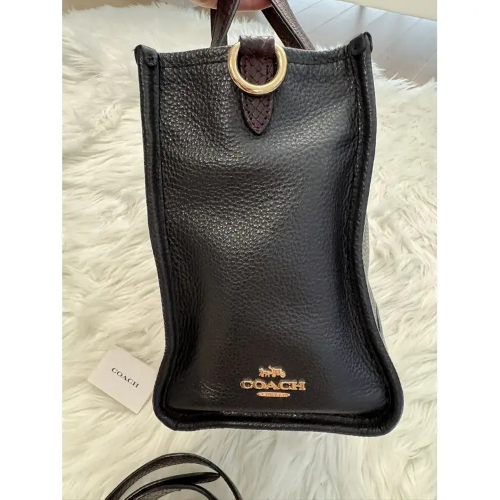 NWOT COACH Black Leather Tote with Dino Motif and Pink Snake-Print Strap - Picture 5 of 10